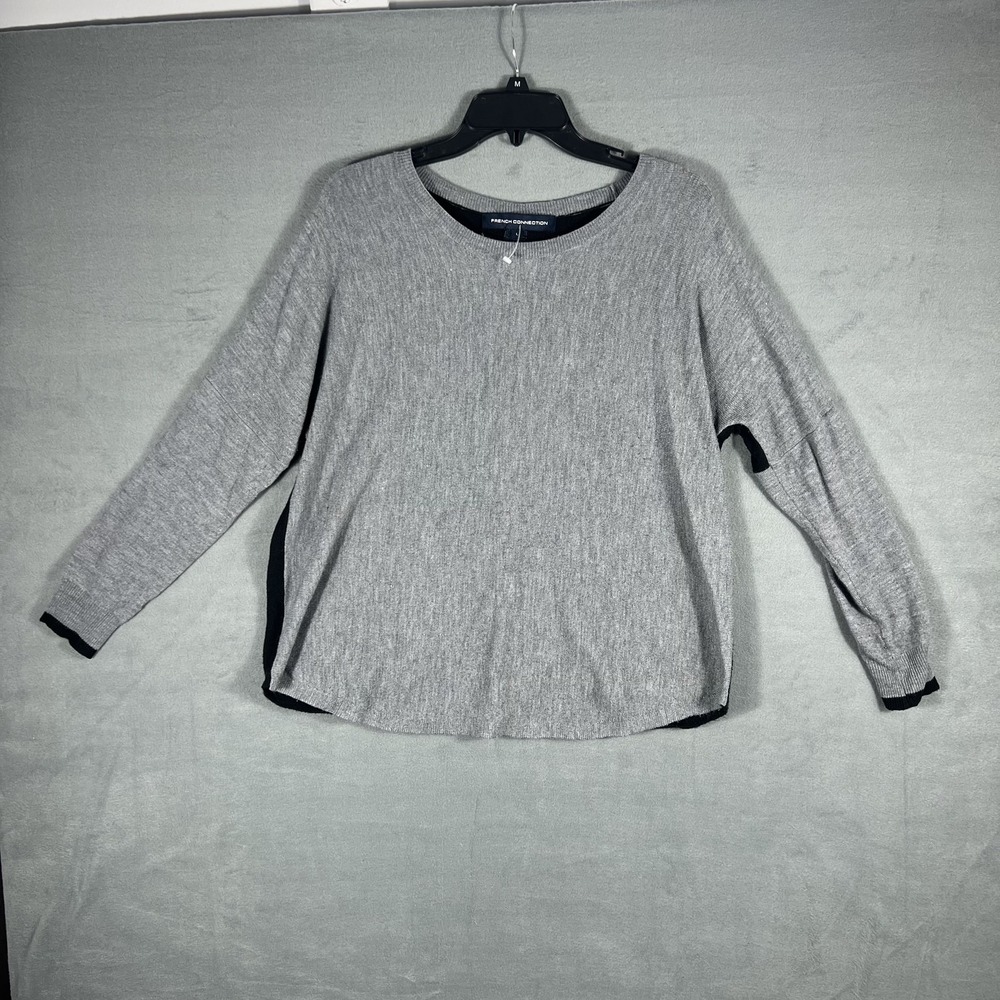French Connection Women's‎ Gray Black Colorblock Long Sleeve Knit Sweater Size L